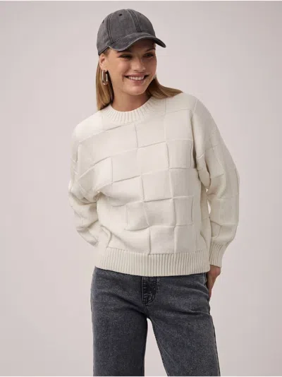 Vine & Love Gabby Checkerboard Sweater In Ivory In Neutral