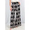 Vine & Love Geo Print Luxe Boho Wide Leg Pants In Black/white In Multi