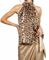 Vine & Love Halter Neck Tie Back Leopard-printed Blouse In Brown In Animal Print