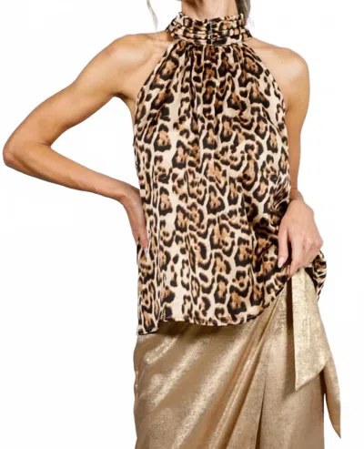 Vine & Love Halter Neck Tie Back Leopard-printed Blouse In Brown In Animal Print