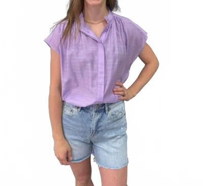 Vine & Love Henley Neckline Button Down Top In Lavender In Purple
