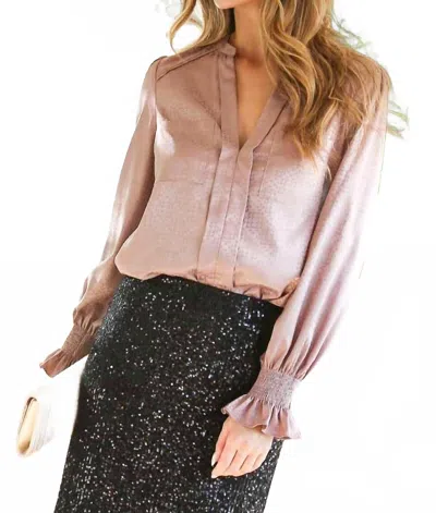 Vine & Love Jacquard Satin Shirt Blouse In Mocha In Pink