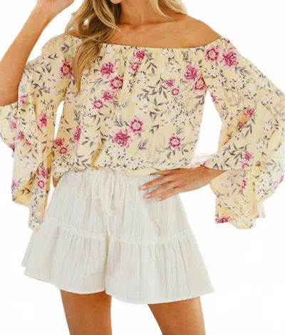 Vine & Love Karla Off Shoulder Floral Top In Beige In Multi