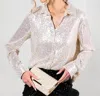 Vine & Love Krista Long Sleeve Sequin Blouse In Champgane