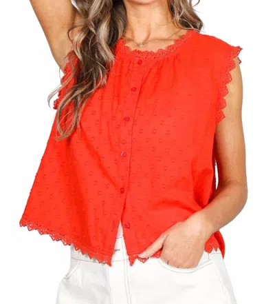 Vine & Love Lexie Lace Edge Swiss Dot Top In Red In Multi