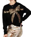 Vine & Love Leopard Luxe Sequin Bow Sweater In Black In Black