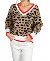 Vine & Love Leopard Pattern V-neck Contrast Rib Knit Sweater In Brown In Brown