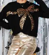 Vine & Love Leopard Luxe Sequin Bow Sweater In Black In Black