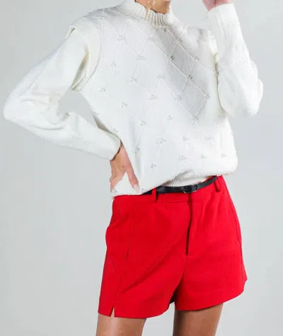 Vine & Love Long Sleeve Pearl Detail Sweater In Off White