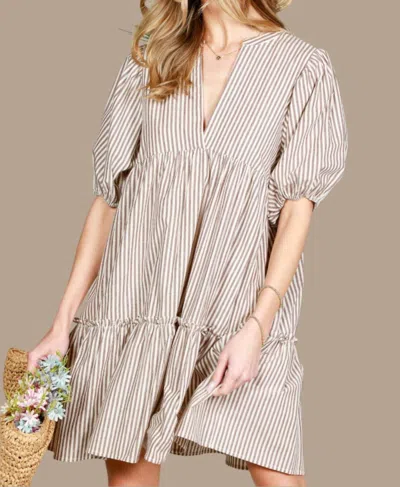 Vine & Love Macy Striped Dress In Taupe
