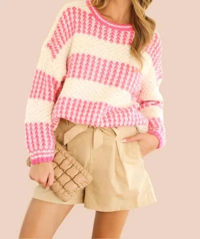 Vine & Love Melissa Spring Ribbed Sweater In Pink
