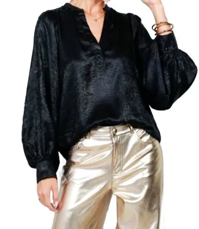 Vine & Love Metallic Long Sleeve Blouse In Black