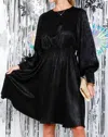 Vine & Love Metallic Puff Sleeve Dress In Black In Black