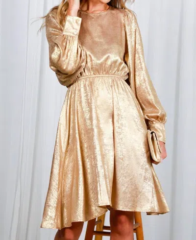 Vine & Love Metallic Puff Sleeve Dress In Gold