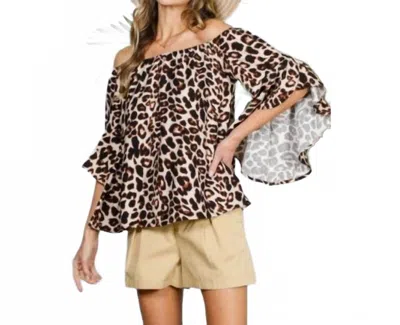 Vine & Love Off-shoulder Bell Sleeve Top In Leopard Print In Multi