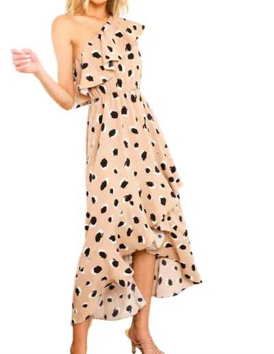 Vine & Love One Shoulder Ruffle Dress In Taupe In Grey