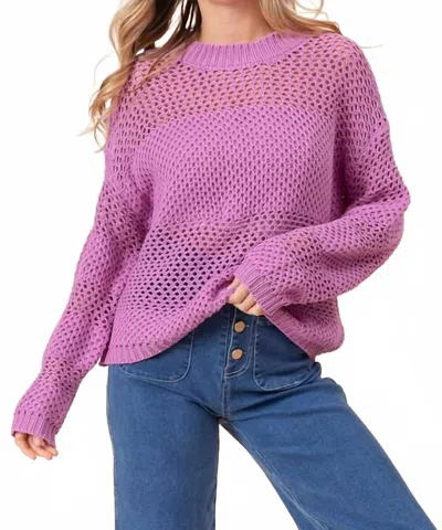 Vine & Love Open Knit Long Sleeve Sweater In Berry In Purple