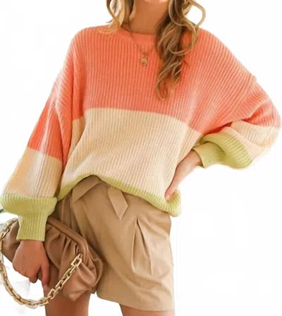 Vine & Love Oversized Color Block Sweater In Coral In Multi