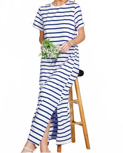 Vine & Love Paige T-shirt Maxi Dress In Navy Stripe In Multi