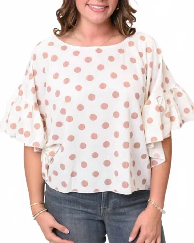 Vine & Love Polka Dot Ruffle Sleeve Flowy Top In Cream/blush In Multi