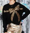 Vine & Love Leopard Luxe Sequin Bow Sweater In Black In Black