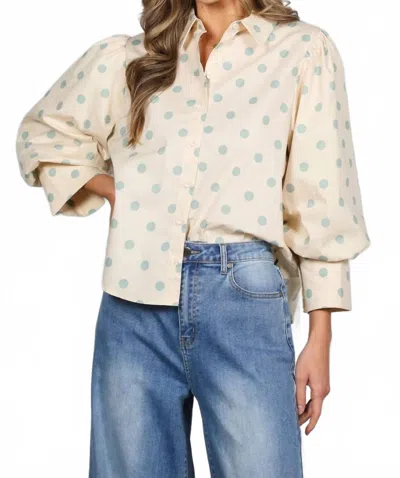 Vine & Love Puff Sleeve Polka Dot Top In Cream In Neutral