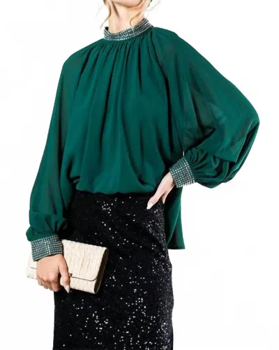 Vine & Love Rhinestone Detail Blouse In Teal In Green