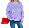 Vine & Love Round Neck Long Sleeve Textured Sweater In Lavender In Purple