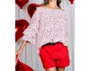 Vine & Love Ruffled Off-shoulder Heart Print Blouse In White Multi In Multi