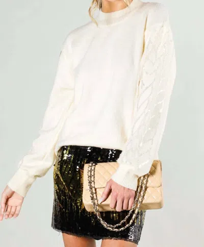 Vine & Love Sequin Detail Sweater In Cream In White