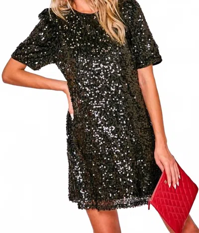 Vine & Love Sequin Short Sleeve Shift Dress In Black