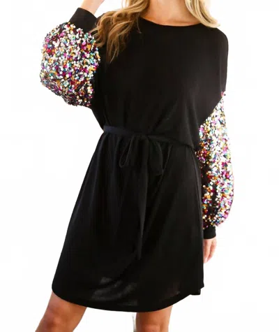 Vine & Love Sequin Sleeve Dress In Black