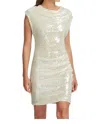 Vine & Love Shirred Sequin Dress In Gold In Gold