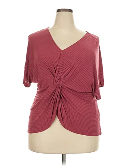 Pre-owned Vine & Love Short Sleeve Top Burgundy Plunge Neckline Tops