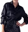 Vine & Love Silky Button Down Blouse In Black In Black