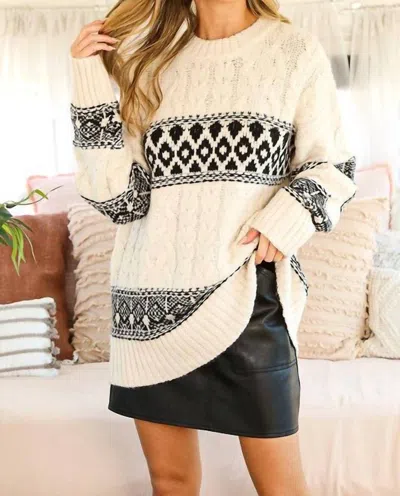 Vine & Love Softest Crewneck Aztec Sweater In White/black In Neutral