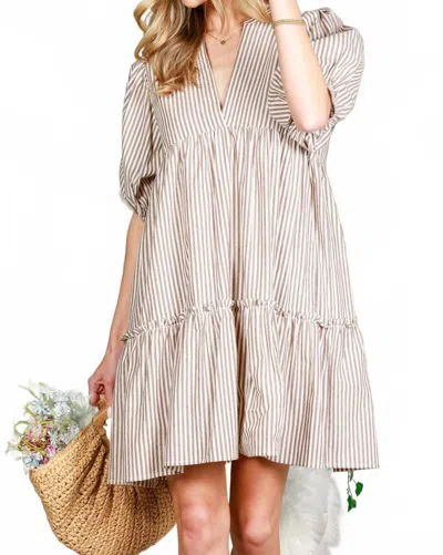 Vine & Love Steal Your Breath Away Striped Dress In Taupe In Gray