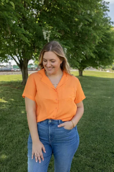 Vine & Love Sunsets Collared Blouse In Orange