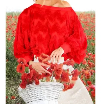Vine & Love Tassel Boatneck Blouse In Red