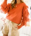 Vine & Love The Right One Tasseled Sweater In Rust In Multi