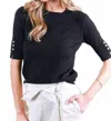 Vine & Love Tonya Short Button Sleeve Sweater Top In Black In Black