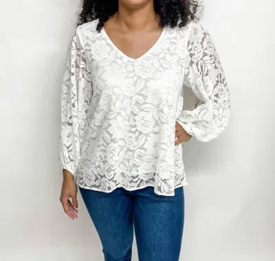 Vine & Love V-neck Balloon Sleeves Corded Lace Top In Off White