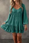 Vine & Love Whispering Meadow Tiered Dress In Mist Green In Multi