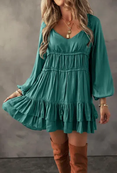 Vine & Love Whispering Meadow Tiered Dress In Mist Green In Multi