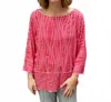Vine Street Crinkle Boatneck 3/4 Sleeve Top In Coral In Pink