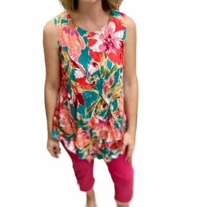 Vine Street Crinkle Sleeveless Tank Top In Jade In Blue