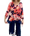 Vine Street Slice Trim Long Sleeve Floral Top In Coral In Multi