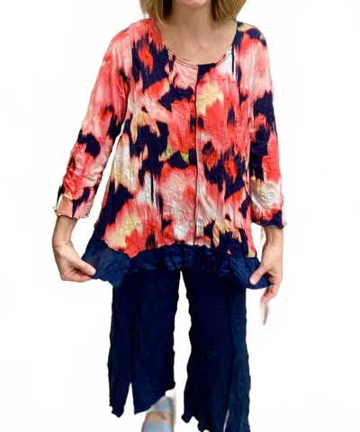 Vine Street Slice Trim Long Sleeve Floral Top In Coral In Multi