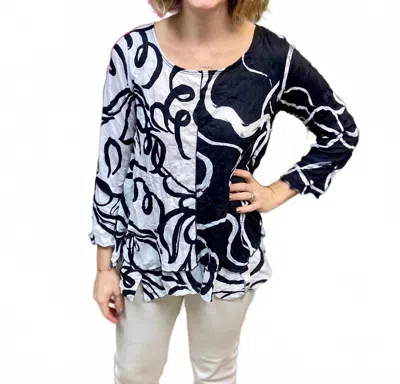 Vine Street Slice Trim Scoopneck Long Sleeve Top In Black / White In Multi