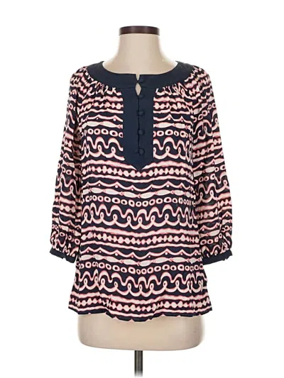 Pre-owned Vineyard Vines 3/4 Sleeve Silk Top Blue Keyhole Neckline Tops